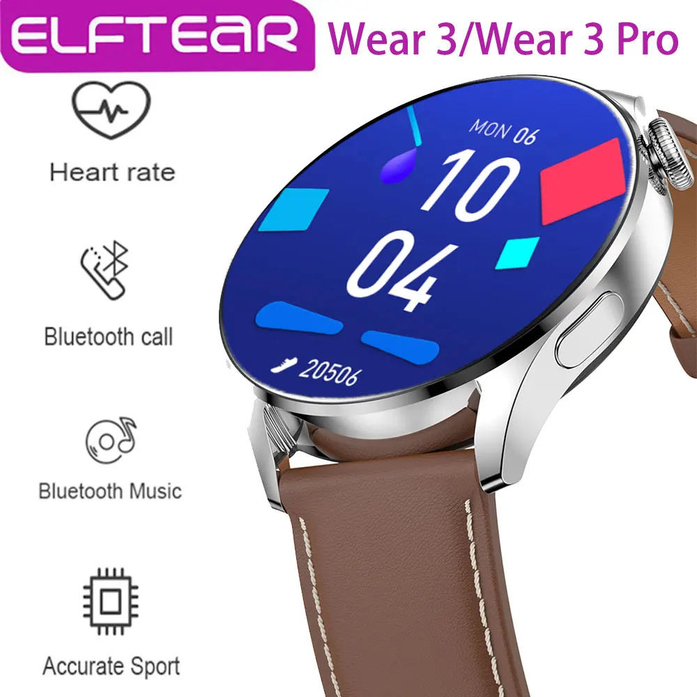 Смарт-часы ELFTEAR Wear 3 Pro мужские с Bluetooth пульсометром и HD-экраном 2021 дюйма 360*360 |
