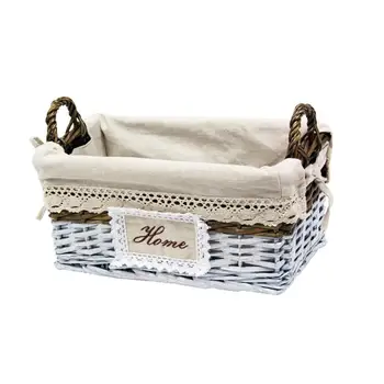 

Basket/Cuévano rattan two-color white and brown, lined with beige fabric with lace (Measures: 50*32*22 cm)