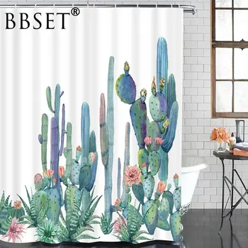 

Cactus Shower Curtain Tropical Piant Cactus Flowers Pattern Waterproof Multi-size Douchegordijn Bathroom Decor with 12 Hooks