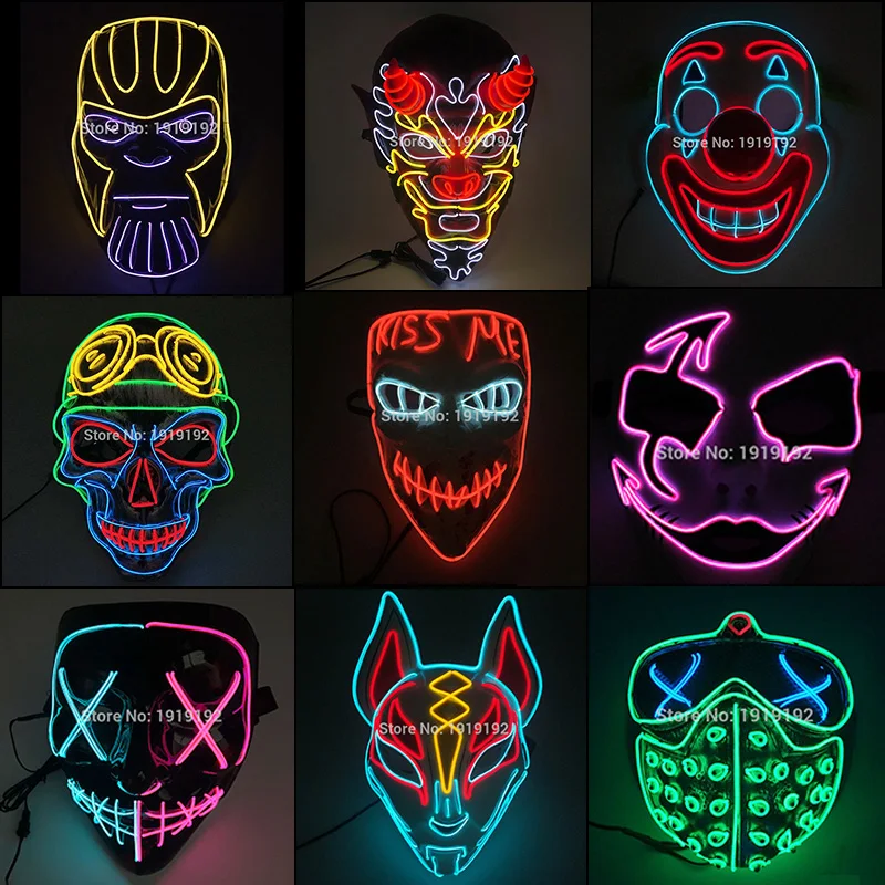 LED Dance Costume Birthday Party Decorations Halloween Carnival Party Costume Decoration Luminous LED Mask Halloween Mask LED Maske Light Up Party Masks for Glow