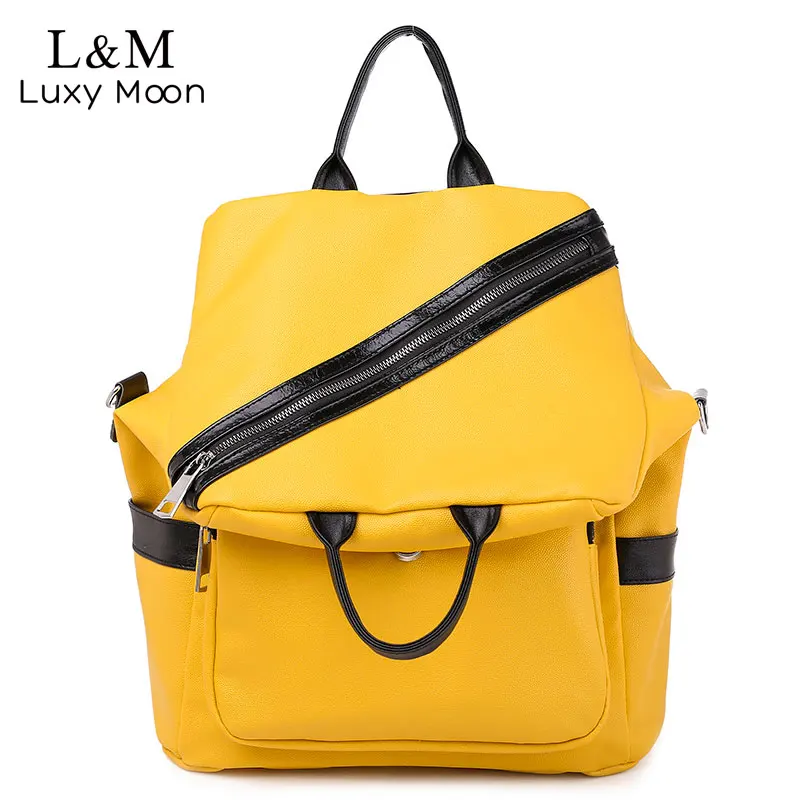 

Multifunctional Backpacks Women PU Leather Shoulder Bag Female Patchwork School Bags for Teenage Girls Mochila Feminina XA541H