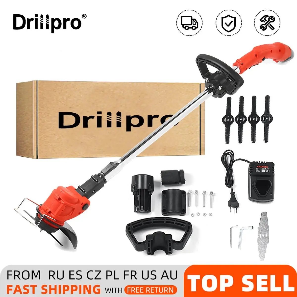 Drillpro Brushless Electric Grass Trimmer Cordless Lawn Mower Length Adjustable Cutter Garden