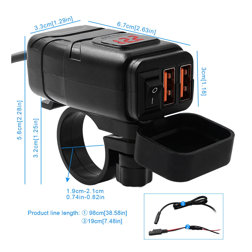 Водонепроницаемый QC3.0 мотоциклетный руль двойной USB разветвитель SAE к USB зарядное устройство адаптер питания светодиодный вольтметр для мобильного телефона