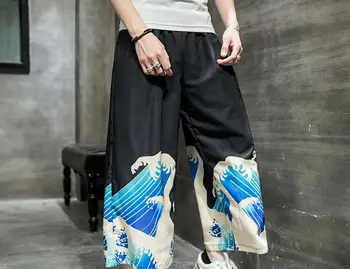 

Sinicism Men Printed Chinese Style Calf-Length Pants Mens Spring Loose Trousers Male Oversize Vintage Loose Pants