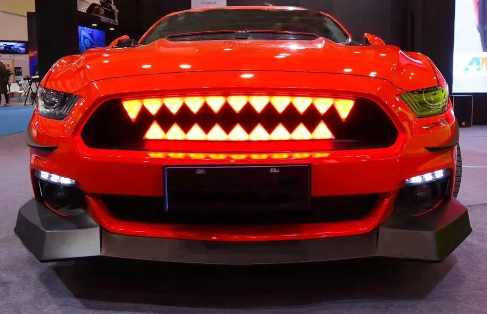 Автомобильный передний гриль w/ight teeth grill ED GT Laser shark с дистанционным управлением, Решетка переднего бампера для FORD MUSTANG 15-18 Body Kit