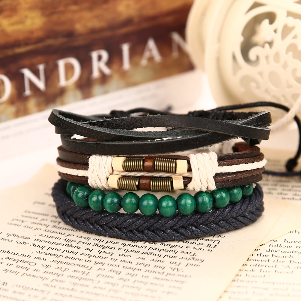 IFMIA модные многослойные кожаные браслеты набор для мужчин и женщин винтажные перьевые веревки плетение ручной работы бусы плетеные браслеты, ювелирные изделия