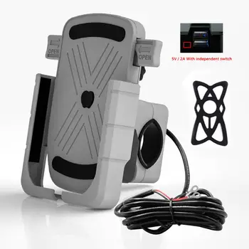 

BuzzLee USB Charger 360 Degree Aluminum Alloy Motorcycle Handlebar Rearview Mirror Phone Holder Stand Mount for iPhone X