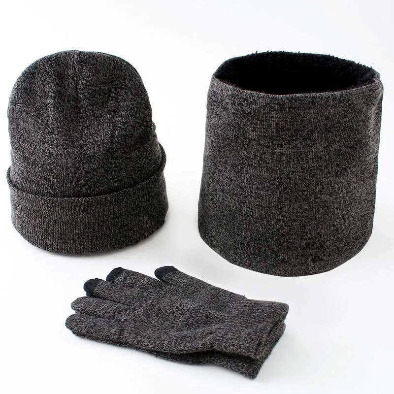 Набор из шарфа, шапки, перчаток, Мужская зимняя шапка и шарф, набор, мягкая удобная шапка, шарф, набор для мужчин и женщин с флисовой подкладкой - Цвет: Medium Grey