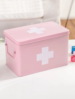 

Small Size Pink Household First Aid Medicine Cabinet Metal Medicine Storage Box Multi-layer with Storage Tray with Lock Buckle
