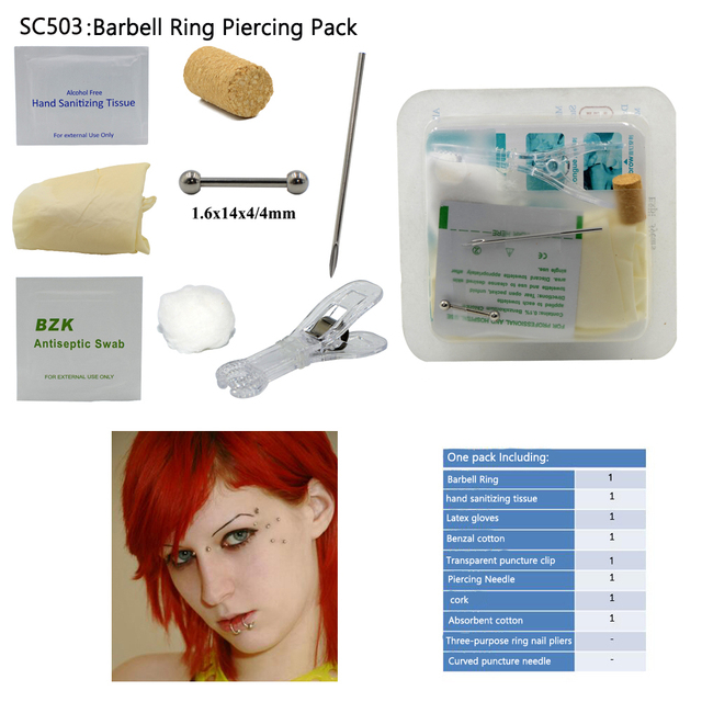 Pack Disposable Sterile Medical Body Piercing Kit Ear For Nose Nipple Belly Navel Septum Piercer Tool Machine Kit Piercing