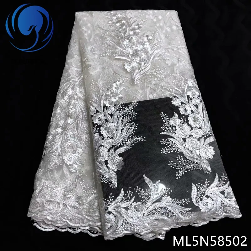 

BEAUTIFICAL nigerian laces fabrics Different design embroidery beads net lace fabric for wedding white bridal fabric ML5N585