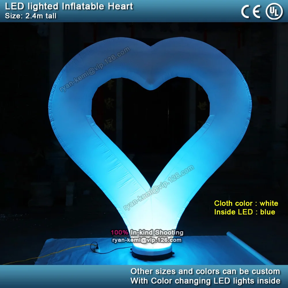 Free shipping 2.4m tall LED lighting inflatable heart outdoor romantic inflatable love balloon for wedding party decoration use 9