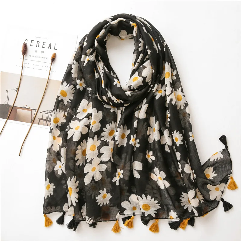 

Literature and Art Atmosphere Scarf Female Spring and Autumn Korean-style Versatile Black-and-White Long Gauze Kerchief Shawl Du