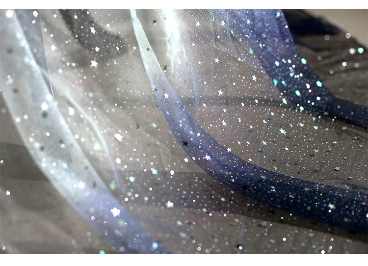 Soft Fabric Chiffon Fabric Sheer Dancing Dress Material Blue White Gradient Stars Gauze Sequin Mesh