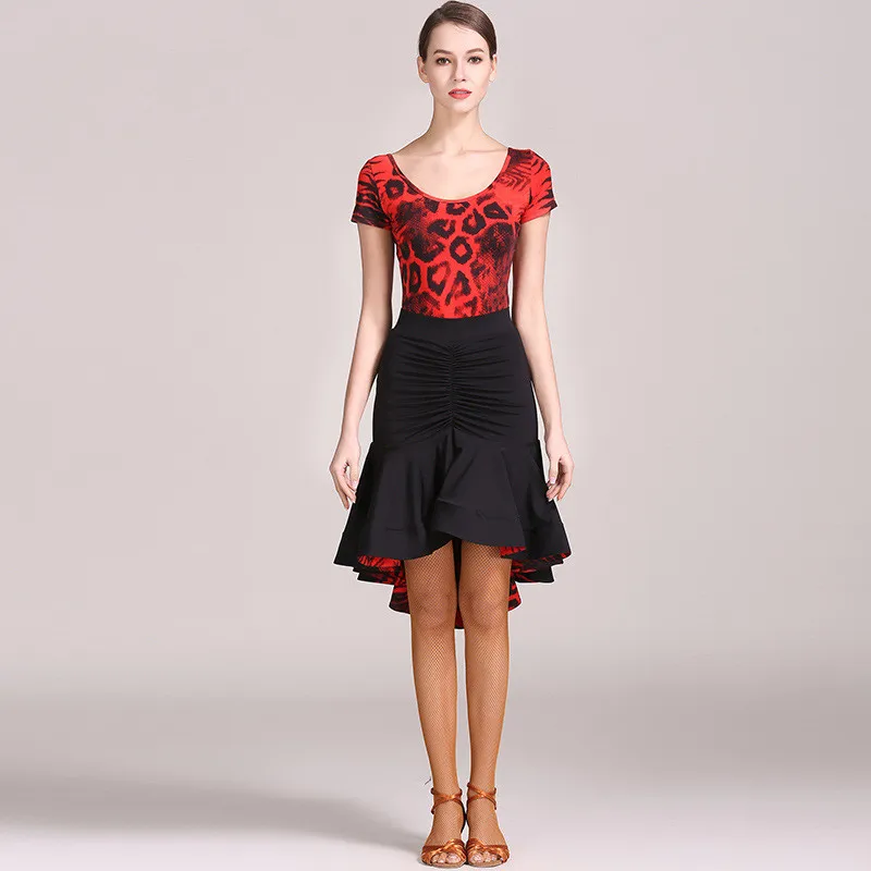 Модная Высококачественная дешевая танцевальная юбка, женские костюмы для латинских танцев - Цвет: Red lepard