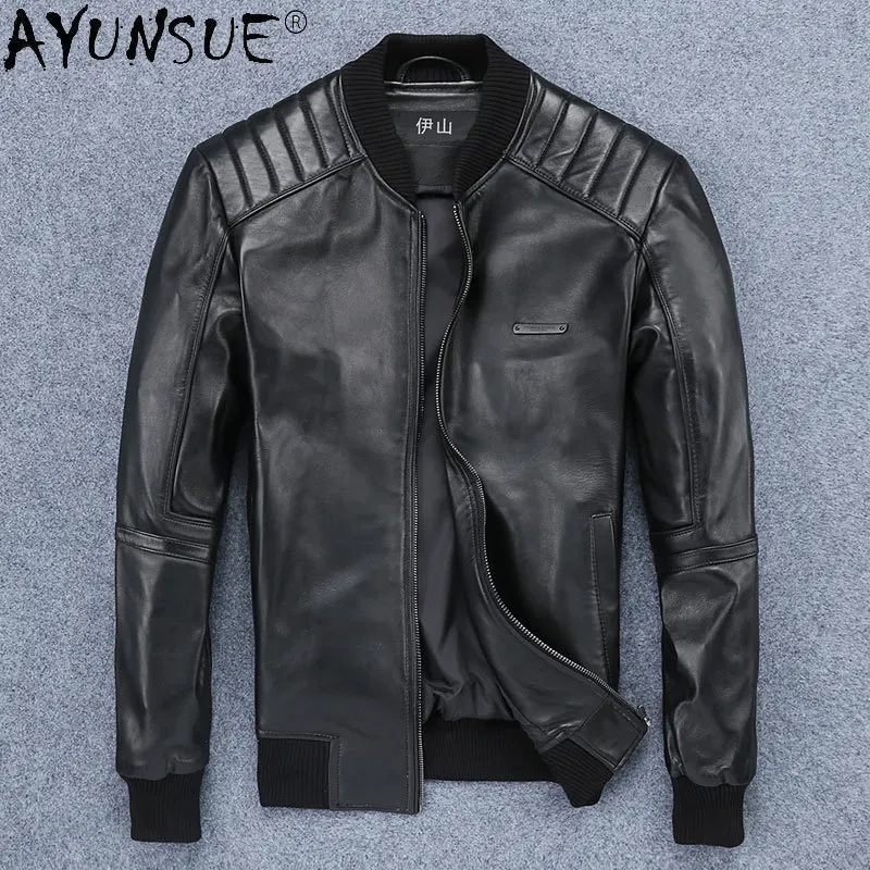 

AYUNSUE 2020 Men's Clothing Motorcycle Men Jacket Real Sheepskin Leather Jackets Short Mens Clothes Spring Coat Male Ropa LXR382