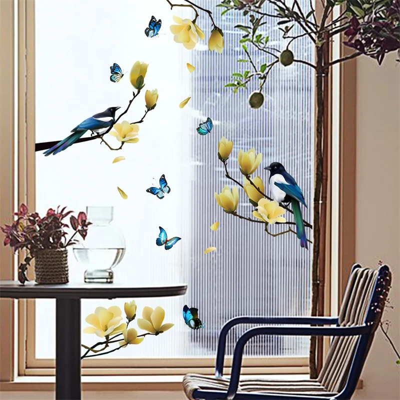121 Pcs Birds Window Stickers,Hummingbird Window Clings Anti-Collision Window Clings Decals,Butterflies Wall Decal,Pink Flower Wall Stickers Animal Wall Decal for Kids Bedroom Nursery Living Room 