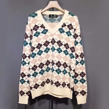 Брендовый шерстяной свитер с Аргайлом, Мужской дизайнерский свитер, Модный вязаный пуловер, женский свитер с красочной графикой высокого качества