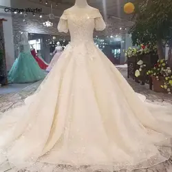 LS11015 свадебное платье принцессы с рукавами-крылышками цвета шампанского со съемным шлейфом, свадебное платье с v-образным вырезом сзади