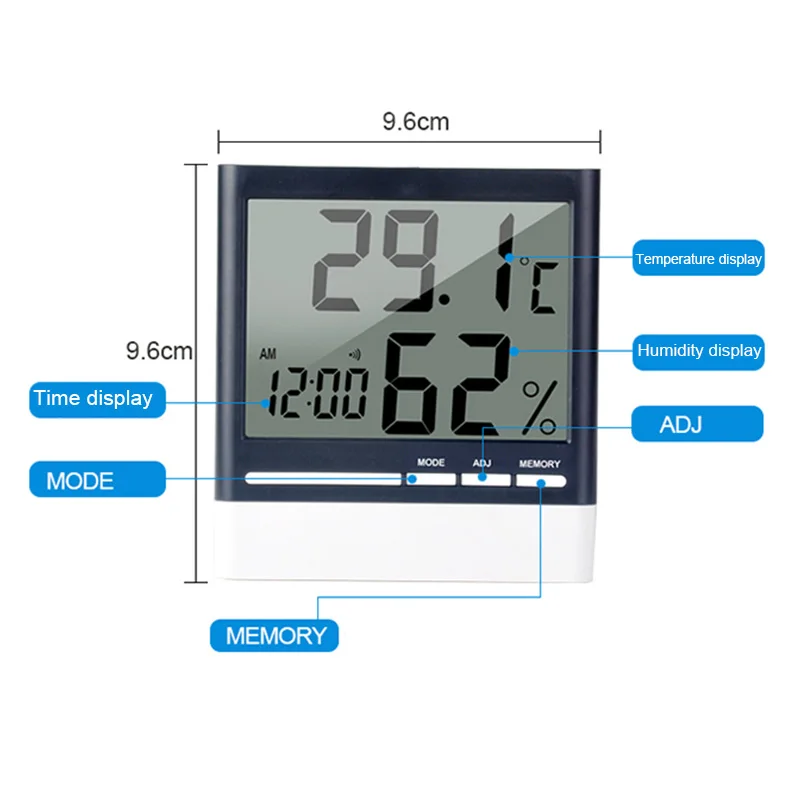 1 шт. термометром и гигрометром декоративные часы для метр с будильником Функция Дисплей показывает дату и время 12/24 часа в сутки режим памяти Функция комнатный термометр