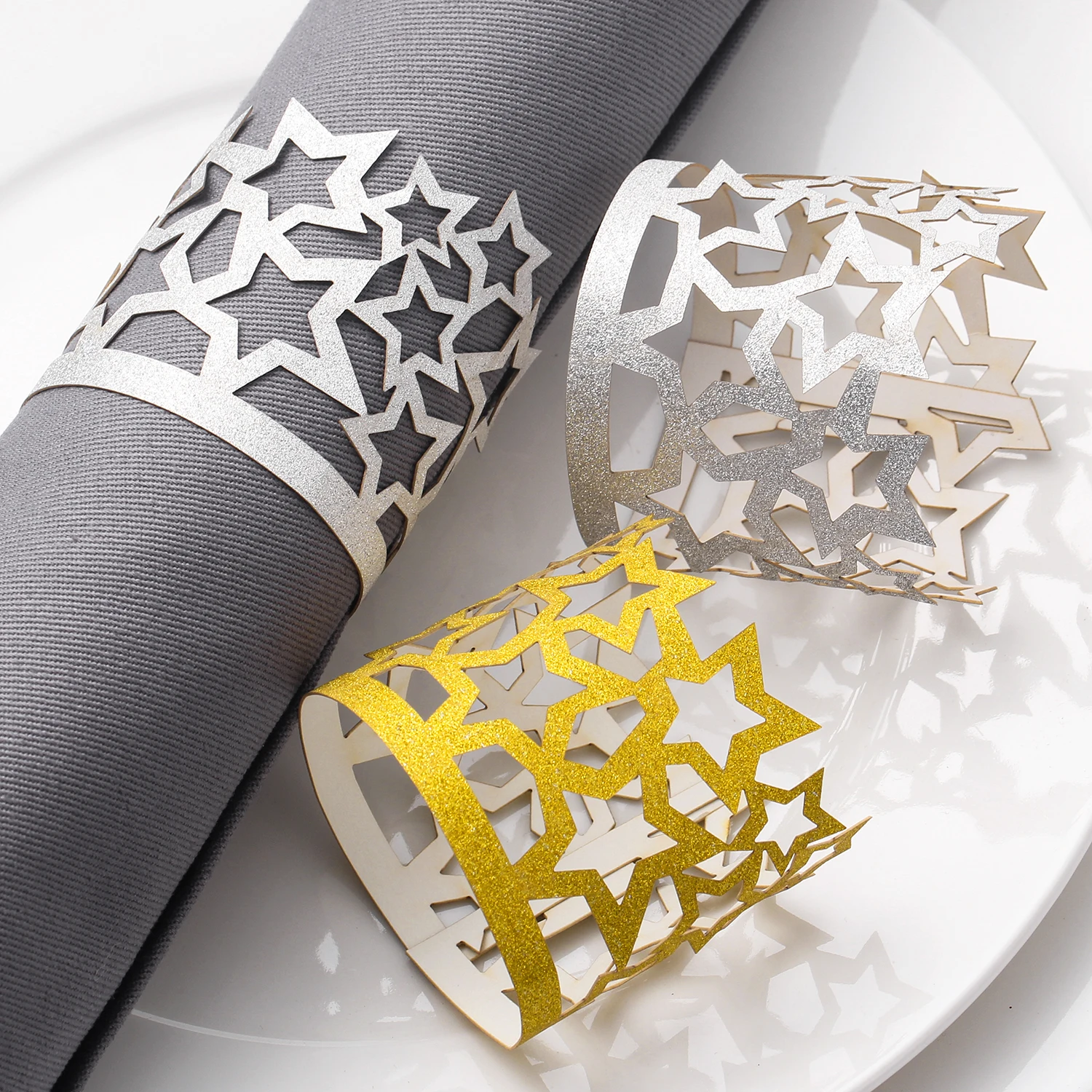 Lekoch 50pcs Shiny Star Paper Napkin Rings Gold Disposable Napkin Rings