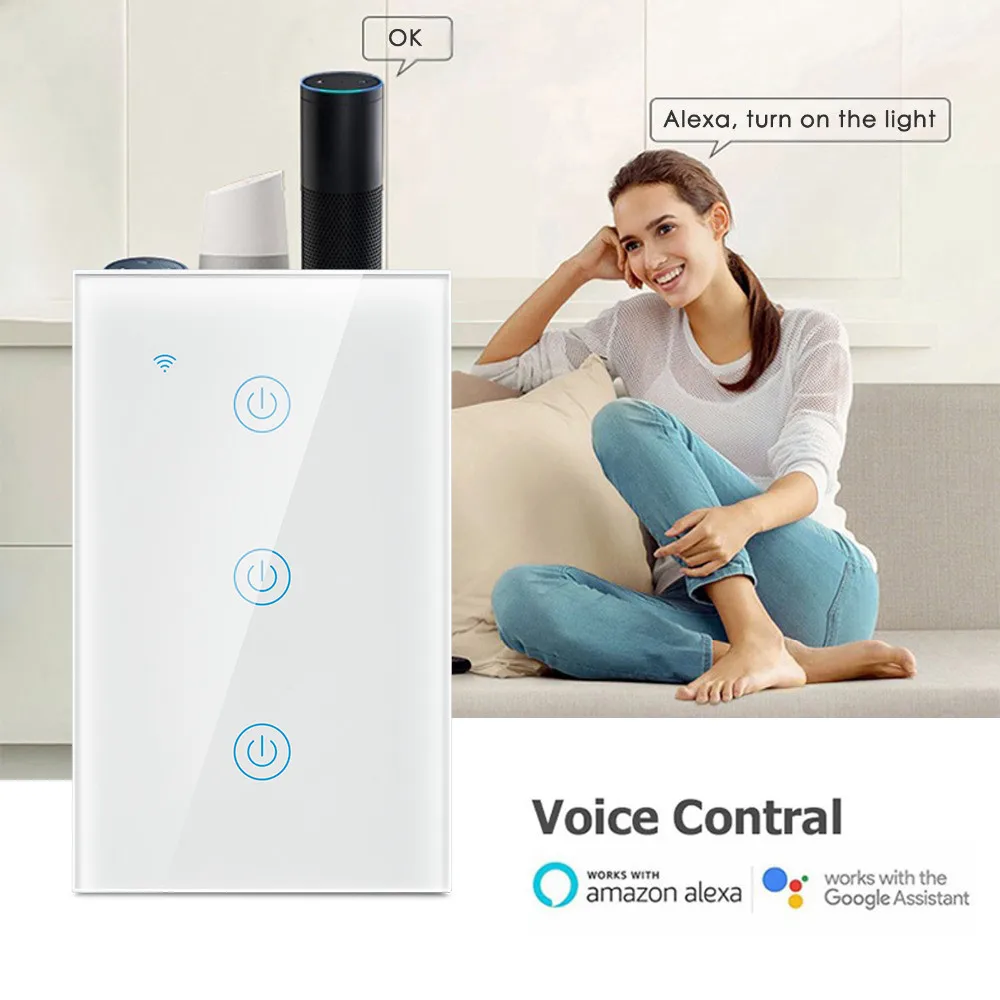 Lonsonho Wifi Smart Switch Tuya Smartlife Wireless Remote Control 1 2 3 Gang US Touch Panel Switch Compatible Alexa Google Home