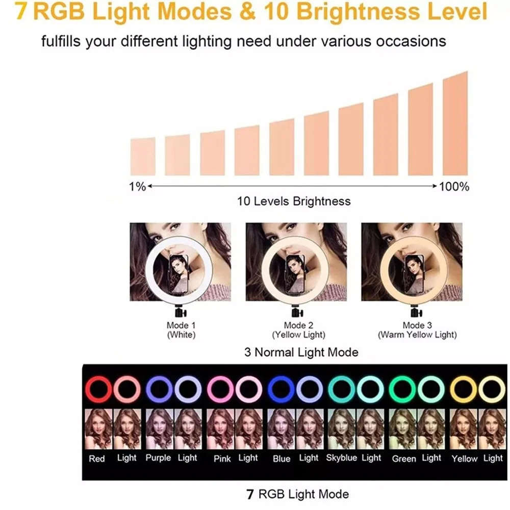 Tongdaytech 하트 밝기 조절 RGB LED 셀카 링 필 라이트, 사진 링 램프 삼각대, 메이크업 비디오 라이브, 셀룰러