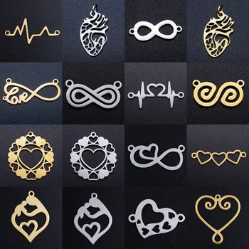 

5pcs/lot Love Infinity Symbol DIY Charms Wholesale 100% Stainless Steel Heart Cardiogram Jewelry Pendant Mom Connectors Charm
