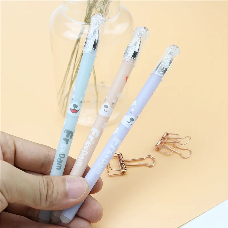 3PCS/LOT Cute erasable pen candy-colored pet dog school stationery 0.5mm blue ink gel pens - Цвет: 3PCS PENS