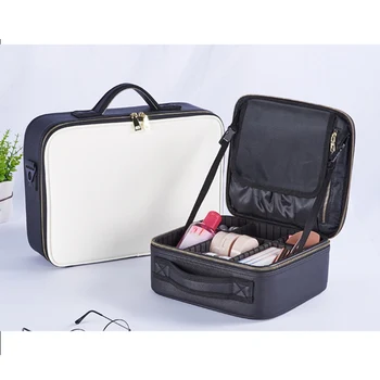

Double-layer PU Cosmetic Case Makeup Brush Organizer Makeup Artist Case with Belt Holder H66