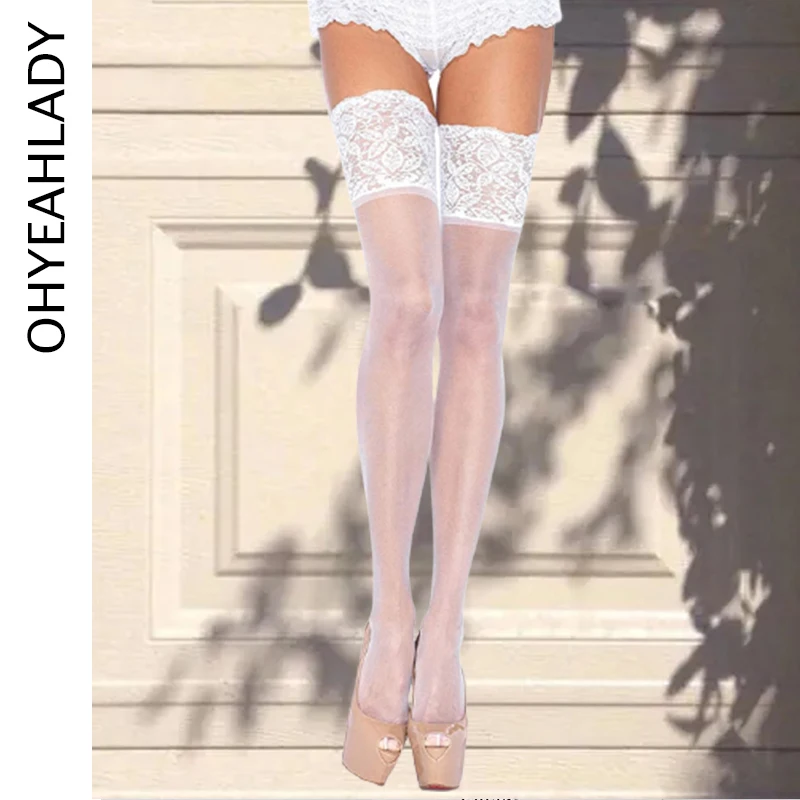 

Ohyeahlady Women Sexy Stockings Pure Lovely Over Knee White Erotic Suspender High Tube Silk Cosplay Thigh High Stocking J2052