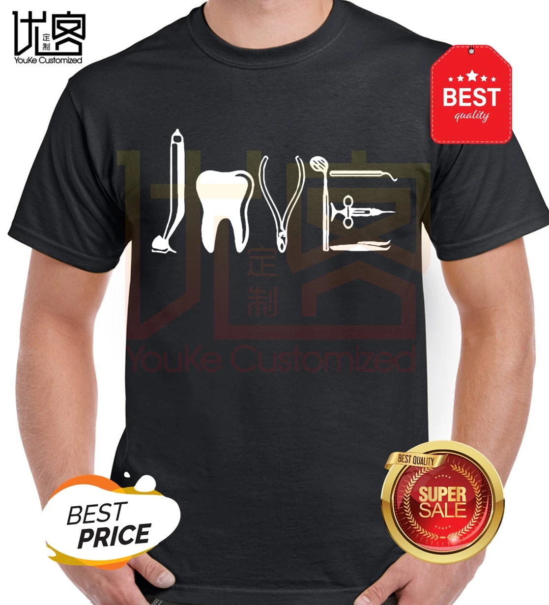 LOVE By Dental Equipments Dentist Health Care T Shirts Men Cotton Tooth