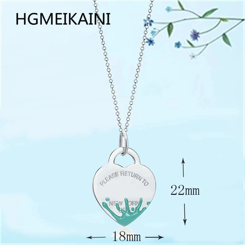 

HGMEIKAINI 925% silver chain in Europe and the original green enamel spray heart-shaped pendant charm ladies present