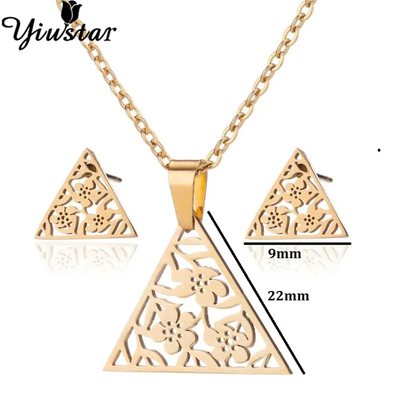 Yiustar Богемия геометрический круглый звезда сердце кулон ожерелье из нержавеющей стали набор украшений для женщин Золотая цепочка Чокеры серьги