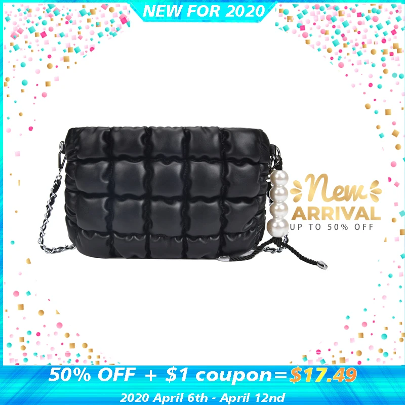 

Women's Shoulder Bag PU Leather Pearl pendant Cloud leather hand bags Padded Cassette Luxury Women Bags designer for woman 2020