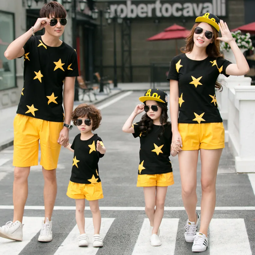 

Family Clothing Father Son Set Family Matching Clothes Two Pieces Shirt+shorts Pants Super Star Twins Brother and Sister Clothes