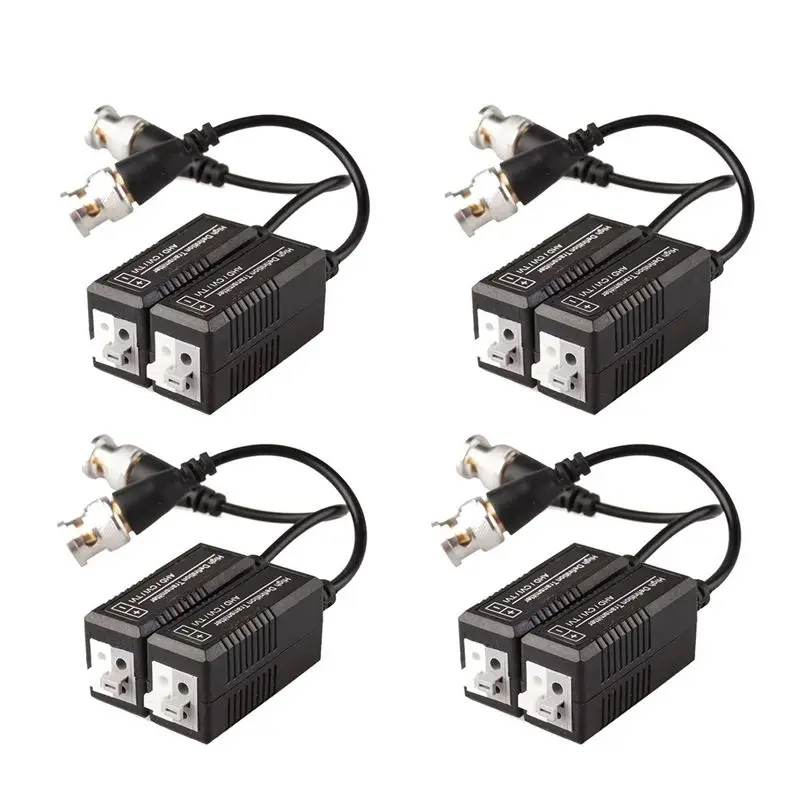 4 Pairs 8 Pieces Passive Video Balun Transmitter &amp Transceiver with Cable for 1080P TVI/CVI/TVI/AHD/960H DVR Camera CCTV System |