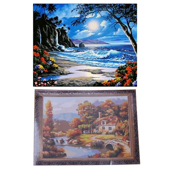 

2 Set 16X20 Inch No Frame Oil Painting :1 Set Canvas DIY Digital Oil Painting Kit Paint By Numbers Decor Mountain Hut with 1 Set