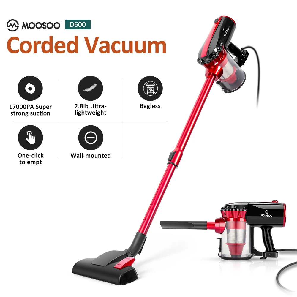 Moosoo D600 Corded Stick Vacuum Cleaner Hepa Filter 17kpa For Hard Floor Pet Hair Cleaner Home