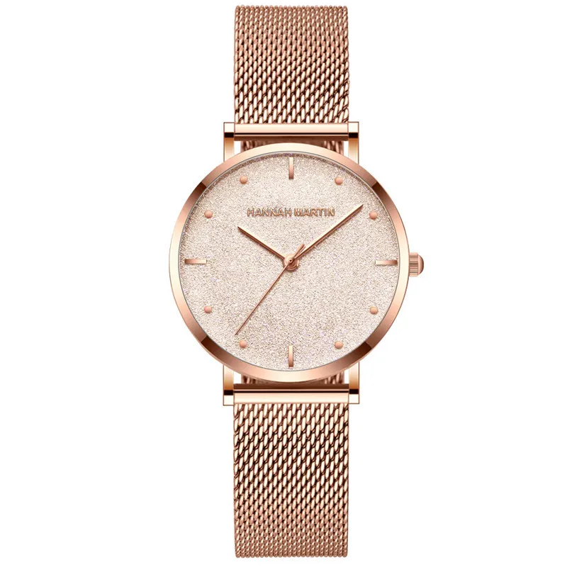 Gold-Gold HANNAH Martin роскошные новые модные женские часы relogio feminino часы «звездное небо» Циферблат Водонепроницаемые кварцевые часы montre femme Нержавеющая часы с металлическим ремешком reloj mujer - Цвет: Gold-Gold