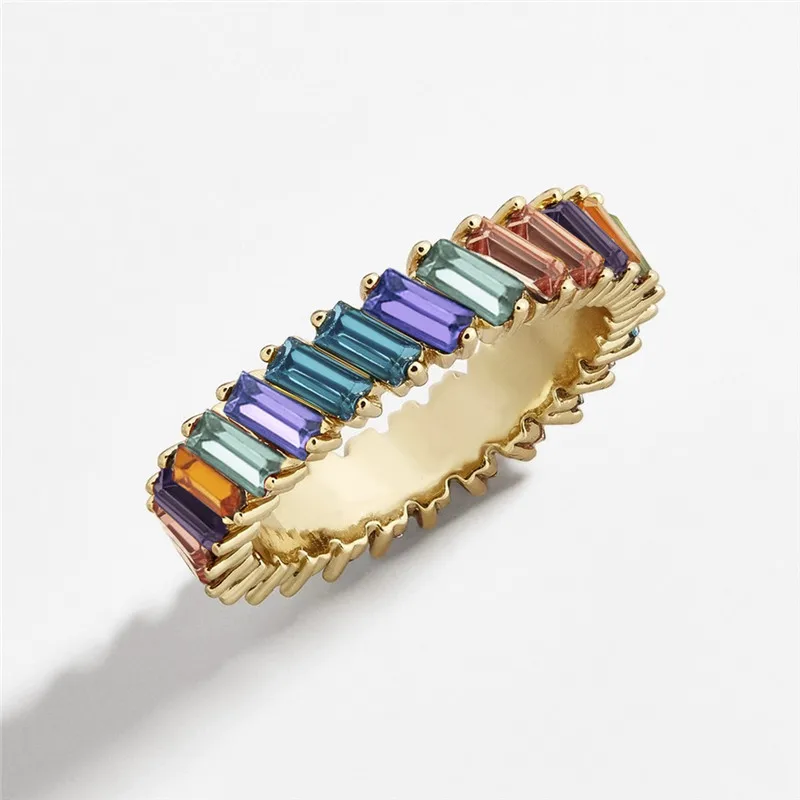 Разноцветные обручальные кольца с кристаллами для женщин, ювелирные изделия, брендовые Роскошные красочные наклонные циркониевые кольца для девушки, подарок на день рождения - Цвет основного камня: Gold Colorful 02