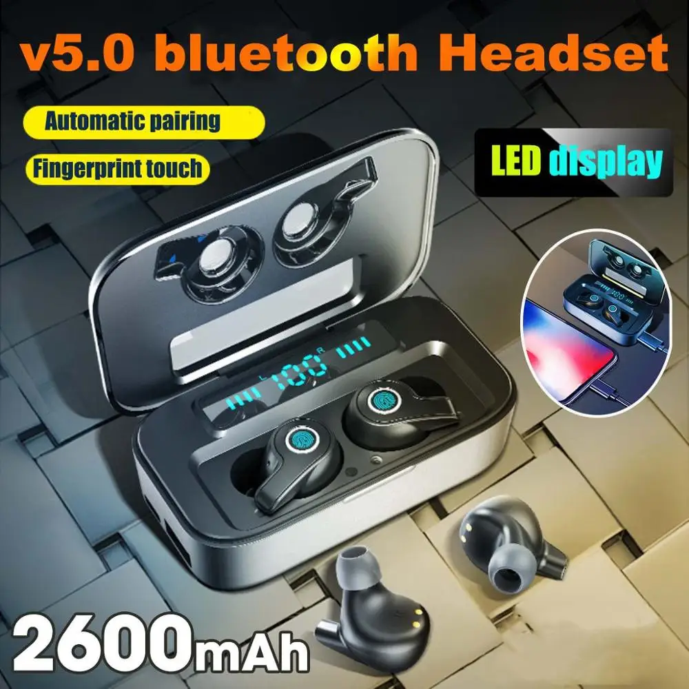 TWS наушники с поддержкой Bluetooth 2600 и светодиодный ным футляром на мА · ч|Наушники
