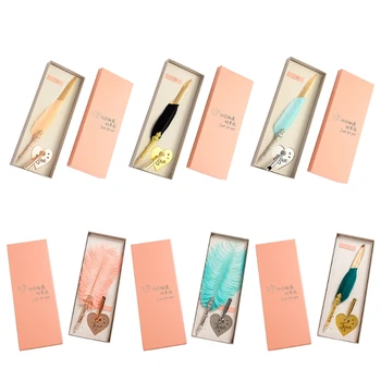 

Vintage 0.5mm Quill Dip Feather Pen Signature Ballpoint Pens with Heart Base Calligraphy Office School Supplies