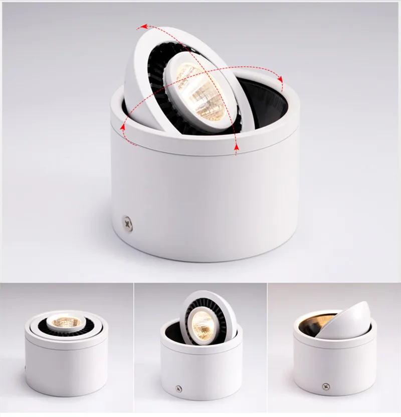 360&deg; Rotating LED COB Downlight 5W-30W Dimmable Lamp 220V 110V Ceiling Spot Light Interior Renovation Lighting-White