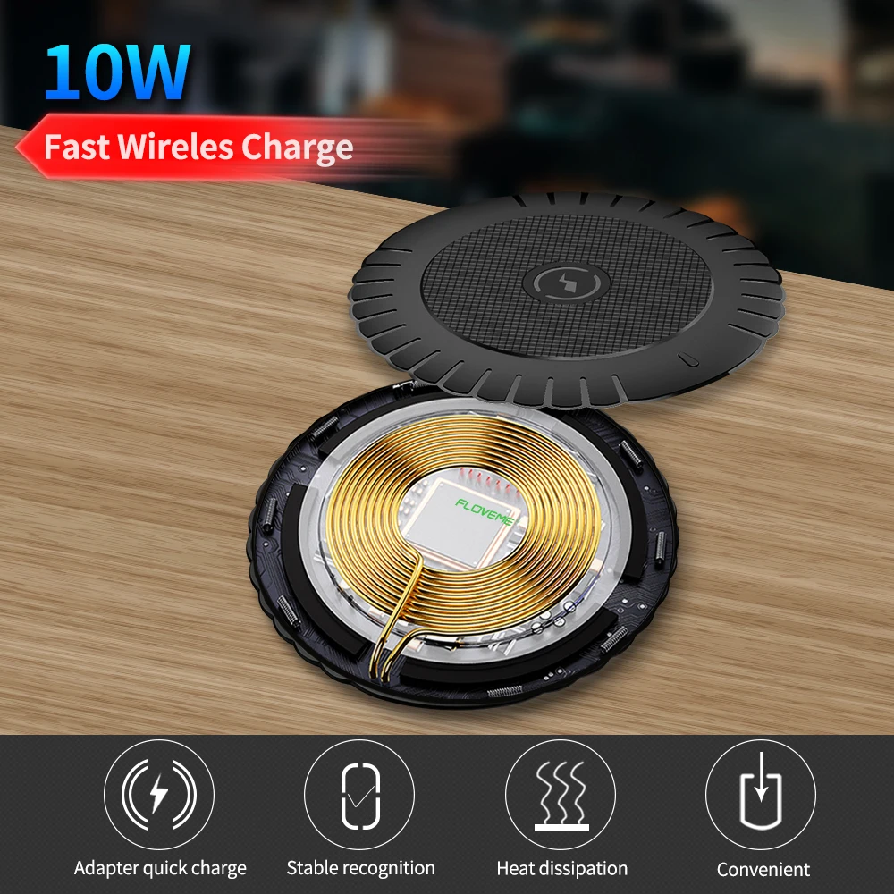  FLOVEME Qi Drahtlose Ladegerät 10W Schnelle Wireless Charging Pad Usb Handy-ladegerät Für iPhone 8 