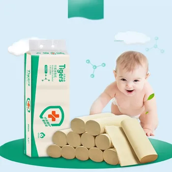 

12pcs Roll Paper Tissue Paper Roll 4 Layer Thickened Household Coreless Paper Soft Skin-friendly Paper Silky Smooth Soft Paper