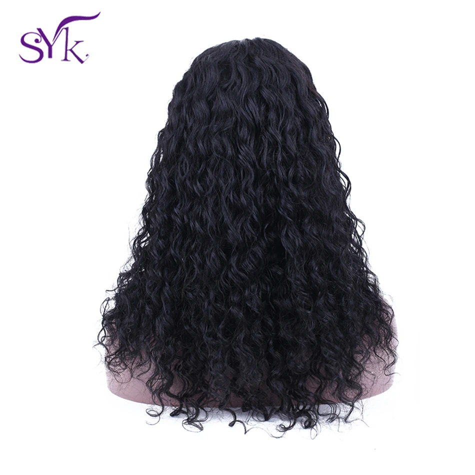 Kopen SYK HAAR Vetersluiting Menselijk Haar Pruiken Pre Geplukt 4*4 Vetersluiting Pruik Braziliaanse Haar Diepe Golf pruik Voor Zwarte Vrouwen 150% Dichtheid