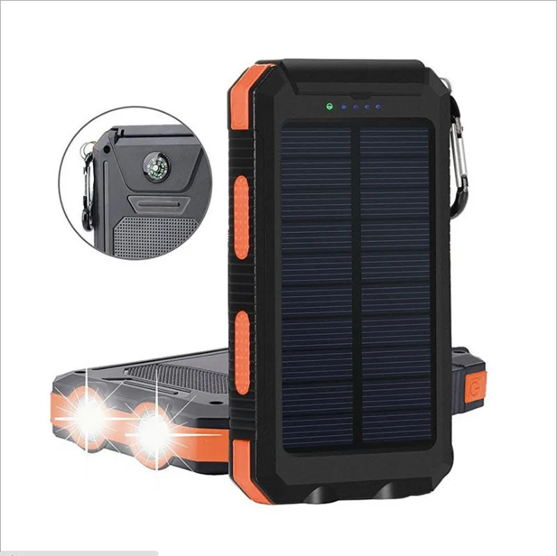 Водонепроницаемый Солнечный внешний аккумулятор, Солнечная Мобильная мощность, для улицы, трехслойный компас, мобильное зарядное устройство, портативное зарядное устройство, двойная фара