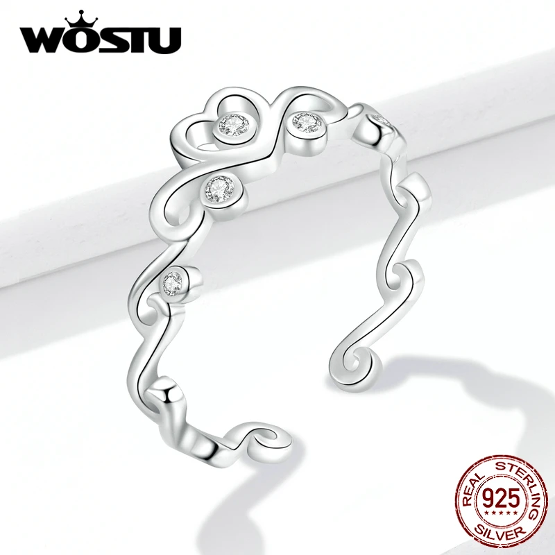 WOSTU 925 пробы Серебряный Длинный хвост мышь открытые Регулируемые кольца вечерние