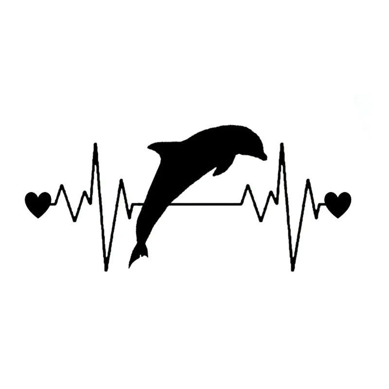 

14.3CM*6.5CM Cute Dolphin Heartbeat Lifeline Vinyl Black/Silver Car Sticker C22-1081